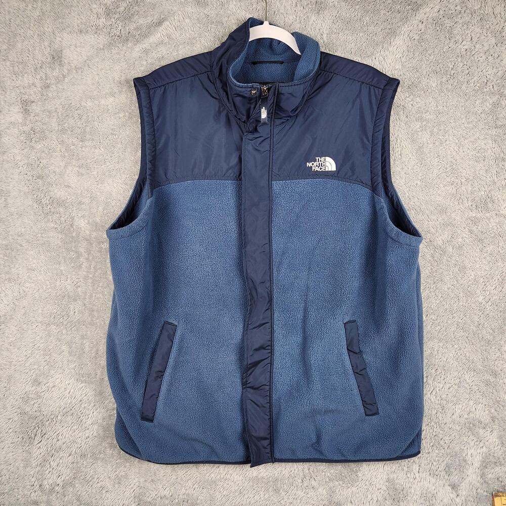 The North Face Vest Mens XL Blue Fleece Full Zip Insulated Hiking NF0A87RG Logo